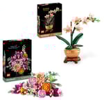 LEGO Pack Décoration florale - Sets pour adultes L’orchidée miniature (10343) & Le joli bouquet de fleurs roses (10342) - Kits fleurs artificielles - Déco maison - Cadeau St Valentin, femme ou homme