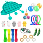 Sensory Fidget Toys Set Stress Relief Hand Toy Anti-Anxiety Autism Tools Fidgeting Game for Kids Teens, Bundle Silicone Squeeze Toy, Push Pop Bubble, Mini Simple Dimple, Sticky Wall Balls (C , 26Pcs)