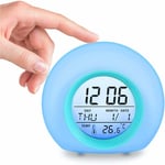 Réveil Enfants Numérique Horloge Créatif Rond Calendrier Perpétuel Lampe Réveil avec 7 Couleurs de led Réveil Chevet pour Enfant Bébé (Bleu) Fei Yu