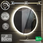 Aquamarin - Pyöreä LED-peili - Anti Fog -kosketusanturi - Himmentäminen - Seinäkiinnitys - 80 cm