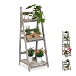 Relaxdays Escalier à fleurs, étagère bois, Escalier plantes échelle pliante intérieur, HxlxP: 108 x 41 x 40 cm, gris