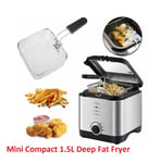 900W Deep Fat Fryer 1.5L Litre Chip Pan Basket Non Stick Oil Compact Brushed S/S