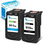 Inkwood Replacement for Canon PG-510XL CL-511XL 510 511 XL Black Colour 2-Pack Remanufactured Ink Cartridge for Pixma MX340 MP480 MP250 MX410 MP495 MP280 Printer