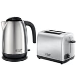 Russell Hobbs ADVENTURE Electric Jug Kettle & 2 Slice Toaster Set Brushed Steel