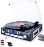 Bluetooth Vinyl Record Player w/ Speakers Cassette AM/FM Remote USB/SD 3.5mm Jac