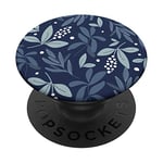 PopSockets Navy Blue Botanical Foliage & White Berry Floral Bud Pattern PopSockets PopGrip: Swappable Grip for Phones & Tablets