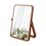 Hosoncovy Wooden Frame Tabletop Mirror with Stand Vanity Mirror Makeup Mirror Folding HD Rectangule Free Standing Mirror Bathroom Mirror Desk Mirror (Brown)