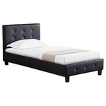 IDIMEX Lit Simple pour Adulte ou Enfant TICO Couchage 90 x 190 cm avec sommier 1 Place / 1 Personne, tête et Pied de lit capitonnés avec Strass, revêtement synthétique Noir