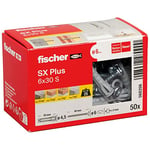 fischer 568206 Expansion SX Plus 6 x 30 S, Box of 50 Nylon Matching Screws, dowels for Optimal Hold When Fixing, Solid, aerated Concrete, Perforated Bricks and Much, Standard, 6x30 mit Schraube