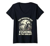 Womens Dad Daughter Duo Fishing In The Sunlight Fisherman Angler V-Neck T-Shirt