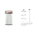 Tower T80904RW Kitchen Bin with Sensor Lid, Automatic Soft-Close, Manual Override, 58 Litre & T826002RW Linear Kitchen Roll Holder and Mug Tree with Weighted Base, 15 x 15 x 36.5 cm