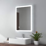 EMKE 500 X 700 mm Illuminated Backlit LED Bathroom Mirror, Wall Mounted Multifunction Bathroom Vanity Mirror with Lights and Demister Pad, Energy-Saving Illuminated Smart Mirror