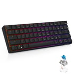 RK61 61 Keys Bluetooth / 2.4G Wireless / USB Wired Three Modes Blue Switch Tablet Mobile Gaming Mechanical Keyboard with RGB Backlight, Cable Length: