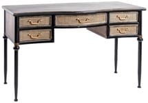 Antiqued Black Desk with Rattan Drawers