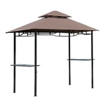 HOMCOM Pavillon abri tonnelle de Jardin pour Barbecue Double Toit 2 tablettes incluses Tissu Polyester Acier 2,5 x 1,5 m Chocolat