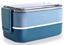 DMFSHI Lunch Box, Double-Layer Lunch Box, 2 Layer Bento Lunch Box, Food Containers Lunch Box for Kids Adults Work School Travel, Microwave Freezer Dishwasher Safe(Blue)