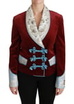 DOLCE & GABBANA Jacket Blazer Red Velvet Baroque Crystal IT38 /US4 /XS