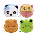 4Pcs Cute Plush Coin Purse Cartoon Animals Coin Pouch Bag Coin Tray Wallet Key Holder Clutch Bags Headphones Data Cable Storage Package Gift for Boy and Girls