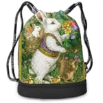 OPLKJ Spring Classic Bunny Printed Drawstring Backpack Bag,Sport Gym Sackpack Bundle Pocket Backpack Travel Storage Bag