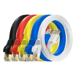 MutecPower 3m 5 Pack ULTRA FLAT Cat 7 Ethernet Network Cable with RJ45 plugs - SSTP - 600MHz - 3 meter Red/Yellow/Blue/Black/White cables with Cable ties & clips