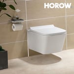 Horow - wc Suspendu Céramique sans Rebord - Cuvette Toilette Mural à Chasse d'eau Profonde à Faible Odeur - avec Charniere est Amovible et avec