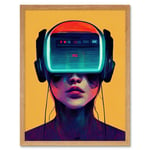 Gamer Gaming Painting Illustration Streaming VR Video Game Headset Woman Art Print Framed Poster Wall Decor 12x16 inch