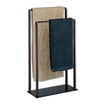Relaxdays, bronze Porte-serviettes sur pied métal support 2 bras salle de bain élégant moderne 80 x 45 x 20 cm, noir, verre