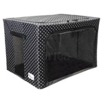 Periea ‘Beau’ Folding Collapsible Stackable Fabric Home Storage Boxes with Steel Frames (Black & White, Large)