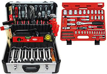 FAMEX 420-18 Mallette à outils en aluminium remplie avec kit d'outils de qualité supérieure et jeu de douilles
