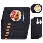 NETUME Washable Felt Placemats Set, 44×32 cm Heat Resistant Mat/Placemats Set of 6 Black Table Mats and Coasters Cutlery Bags, Christmas Placemat Dinner Mats for Dinner Party Home Gathering