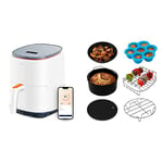 COSORI Lite Air Fryer 3.8L, 7 Customize Functions, Up to 230℃, 1500W, 1-3 Portions, White & Air Fryer Accessories Set, Fit All of Brands 3.5 L, Pack of 6 Including Cake Pan/Pizza Pan/Metal Holder