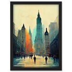 Twilight Wall Street New York City NYC Skyline Artwork Framed Wall Art Print A4