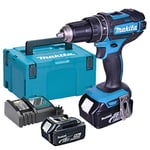 Makita DHP482RTJ 18V Li-ion LXT Comi Drill Complete with 2 x 5.0 Ah Batteries and Charger Supplied in a Makpac Case
