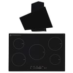 SIA 90cm Black 5 Zone Touch Control Induction Hob & Angled Glass Cooker Hood Fan