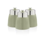 Set of 3 Swan Retro Green Canister Chrome Airtight Lid Stainless Steel Storage