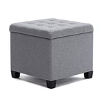 HNNHome Ottoman Cube en Lin avec Coffre de Rangement, Pouf, Tabouret, avec siège/Couvercle rembourré Amovible, pour Salon, Coiffeuse, Chambre, Entrée - 45 x 45 x 41 cm - Gris Clair