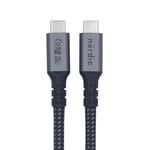 NÖRDIC 3m USB4 USB-C til C nylonflettet kabel PD3.1 240W hurtiglading 40G 8K60Hz 4K120Hz 5K60Hz 2x4K60Hz Emarker-kompatibel Thunderbolt 4 og 3