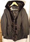 Women Jacket Black Long Sleeves Faux Fur Trim Ladies Hooded Jacket UK 22 EU 48