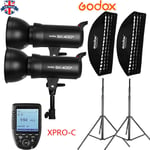 UK 2*Godox SK400II 400W 2.4G Flash+Grid softbox+2m light stand+Xpro-C for Canon
