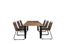 Panama Trädgårdset bord 90x152/210cm och 6 stole stapelL Lindos svart, natur.