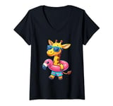 Womens Funny Animal Giraffe Flamingo Floatie summer Tropical V-Neck T-Shirt