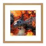 Jenkins Military UK Lynx Mk8 Helicopter Fire Smoke Photo 8X8 Inch Square Wooden Framed Wall Art Print Picture with Mount