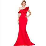 Home Accessories Red Party Evening Dress Sexy Annual Party One-Way Neckline Tail Dress Female Ladies Clothing black M