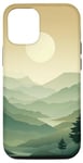 Coque pour iPhone 13 Pro Minimal Vert Sauge Montagne Soleil Coucher de Soleil Boho Chic Esthétique