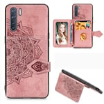 MDLIX YSJ AYT For OPPO A91/F15/Reno 3 Mandala Embossed Magnetic Cloth PU + TPU + PC Case with Holder & Card Slots & Wallet & Photo Frame & Strap(Black) (Color : Rose Gold)