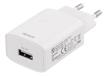 USB HURTIG oplader / adapter 12W 5V / 2.4A - 5 års garanti - Hvid