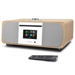 LEMEGA All-In-One Hi-Fi Compact Stereo Music System,DAB Radio CD Player,WIFI Internet Radio,Spotify Connect,Bluetooth,FM Digital Radio with Remote Control,Dual Clock Alarms,Colour Display - White Oak