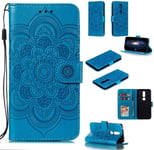 Portefeuille Coque Pour Nokia 7.1 Smartphone Magnétique Pu Cuir Etui Rabat Avec Fente Pour Carte Et Dragonne Mandala Fleur Motif - Bleu
