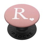 PopSockets White Initial Letter R heart Monogram on Rose Pink PopSockets PopGrip: Swappable Grip for Phones & Tablets