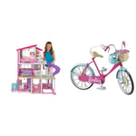 Barbie Maison De Rêve, 3 Niveaux, avec 8 Pièces Dont Une Piscine, Un Toboggan & Mobilier Bicyclette pour poupée, vélo fourni avec Casque Bleu et Panier avec des Roses, Jouet pour Enfant, DVX55
